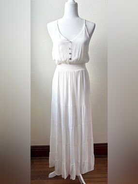 Newbury Kustom White Maxi Dress Attached Slip Lining Size Small